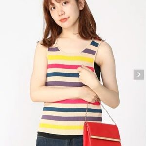 New Guess Ribbed striped colorful tank stretch L